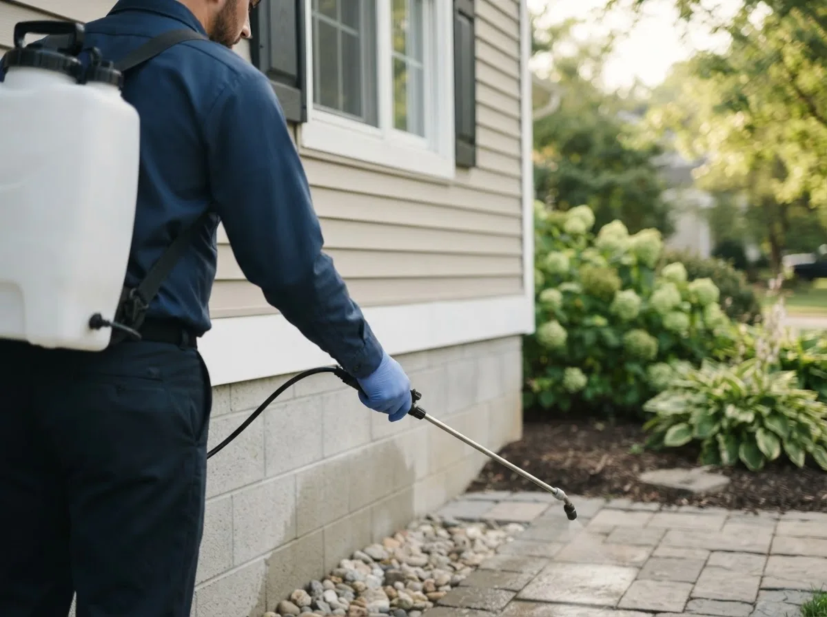 Pest control technician inspecting a home in Fultonham, NY